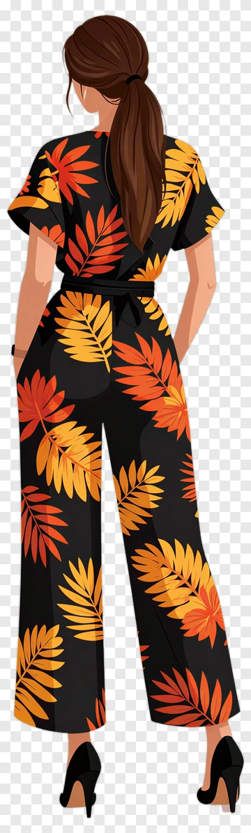 Woman In Floral Jumpsuit PNG