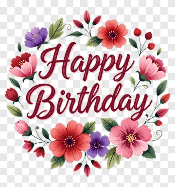 Happy Birthday Floral Design PNG