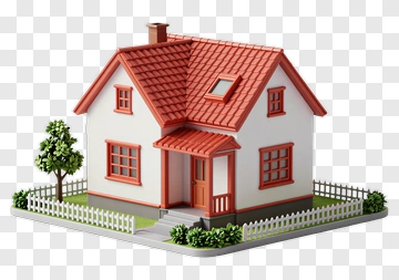 3D House With Garden And Fence PNG