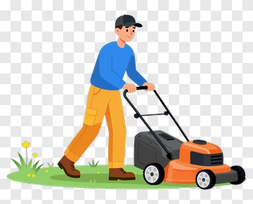 Man Mowing The Lawn PNG