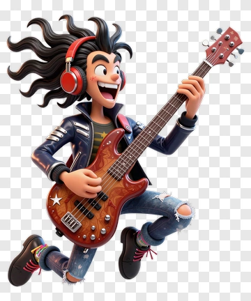 Cartoon Musician Playing Electric Bass Guitar PNG