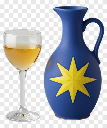 Blue Pitcher With Yellow Star And Glass Of Wine PNG