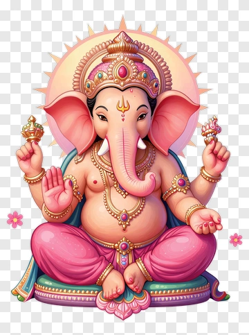 Colorful Ganesh Sitting On A Decorative Base PNG