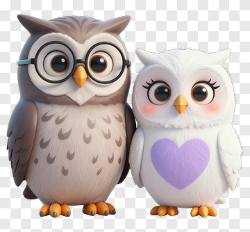 Cartoon Owls With Glasses And Heart PNG