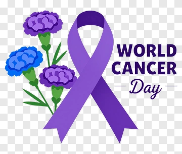 World Cancer Day Awareness Ribbon And Flowers PNG