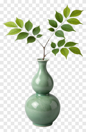 Green Vase With Branches And Leaves PNG