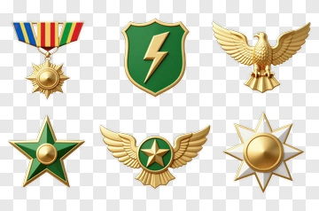 Collection Of Military Badges And Medals PNG