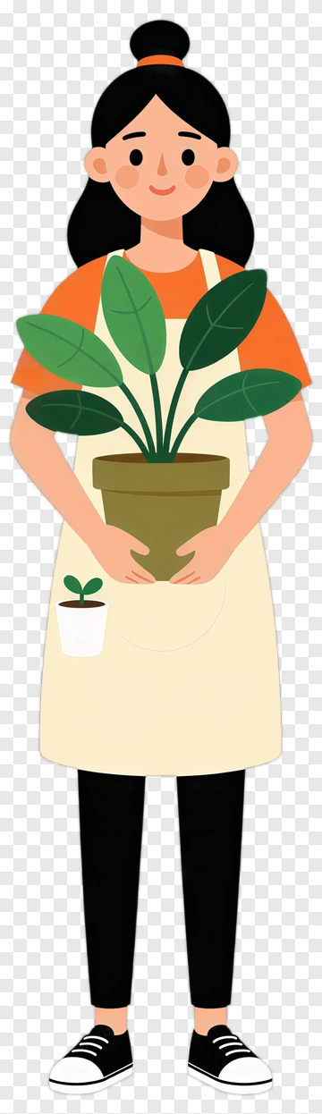 Cartoon Gardener Holding A Potted Plant PNG