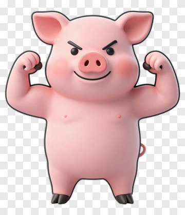Cartoon Pig Flexing Muscles PNG