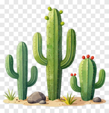 Colorful Cacti In A Desert Landscape PNG