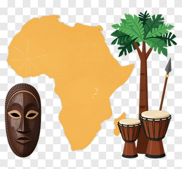 African Map With Drum And Mask PNG