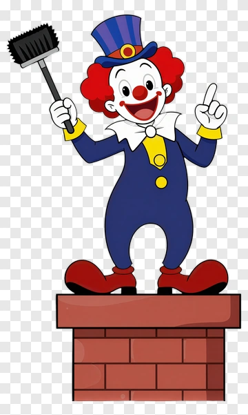 Cartoon Clown Holding A Brush On A Chimney PNG