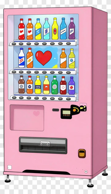 Cartoon Vending Machine With Colorful Drinks PNG