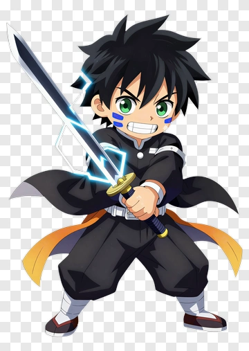 Cartoon Boy Holding A Sword PNG