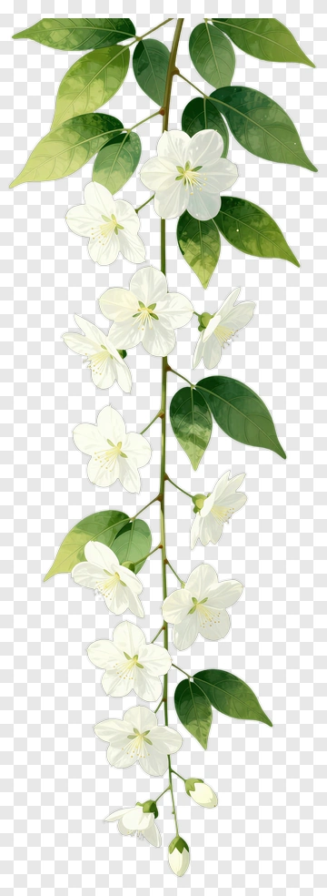 White Flowering Vine With Green Leaves PNG