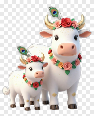 Cartoon Cows With Floral Accessories PNG