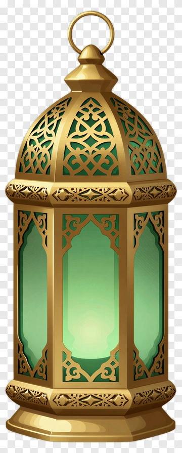 Golden Lantern With Green Glass Panels PNG