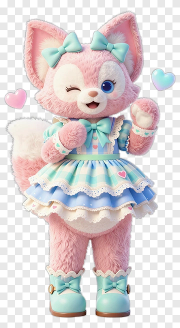 Kawaii Cat Character Winking And Holding Hearts PNG