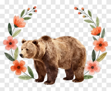 Brown Bear Surrounded By Floral Wreath PNG