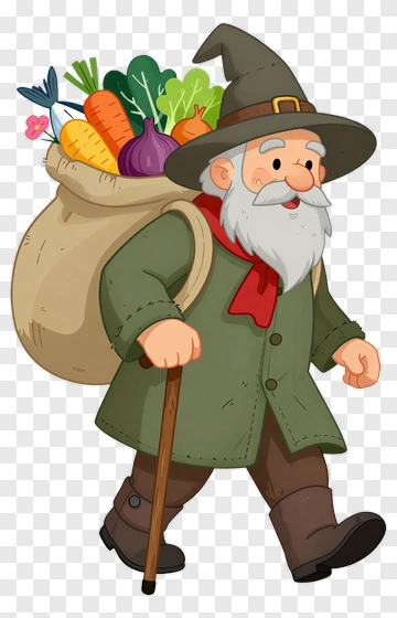 Cartoon Gnome Carrying A Bag Of Vegetables PNG