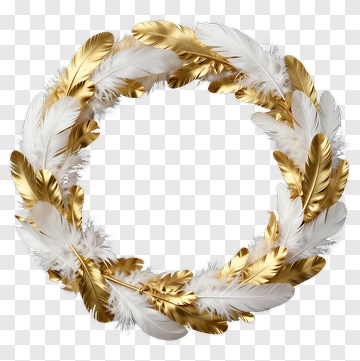 Gold And White Feather Wreath PNG