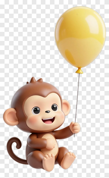 Cartoon Monkey Holding A Yellow Balloon PNG