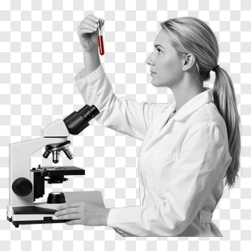 Scientist Holding A Test Tube Next To A Microscope PNG