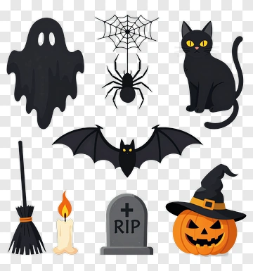 Halloween Ghost, Pumpkin, And Black Cat Collection PNG