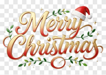 Merry Christmas Greeting With Decorative Elements PNG
