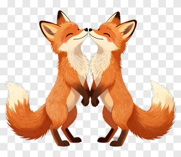 Cartoon Foxes Holding Hands PNG