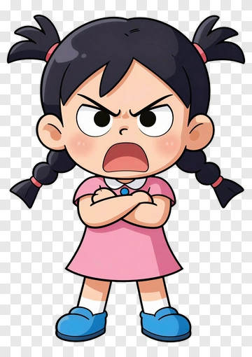 Angry Cartoon Girl With Pigtails PNG