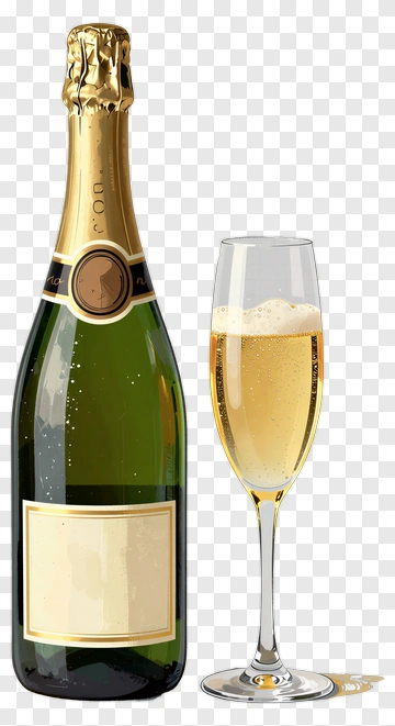 Champagne Bottle And Glass PNG