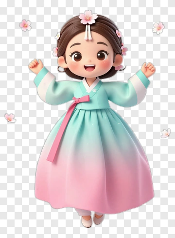 Cartoon Girl In Traditional Hanbok Dress PNG