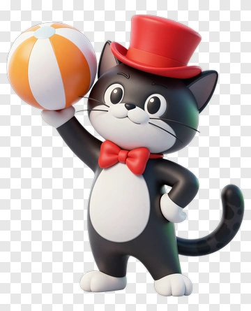 Cartoon Cat Holding A Beach Ball PNG