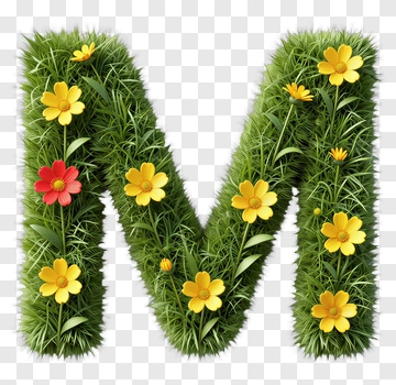 Floral Letter M Made Of Grass And Flowers PNG