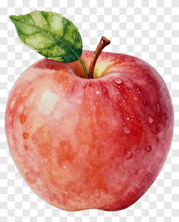 Watercolor Red Apple With Leaf PNG