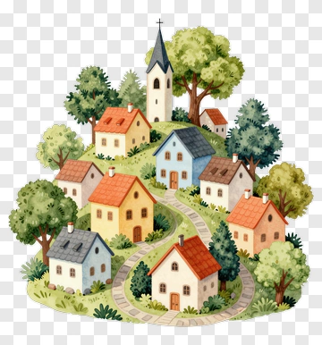 Colorful Village With Houses And Trees PNG