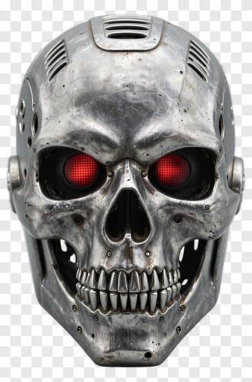 Metal Skull Robot With Red Eyes PNG