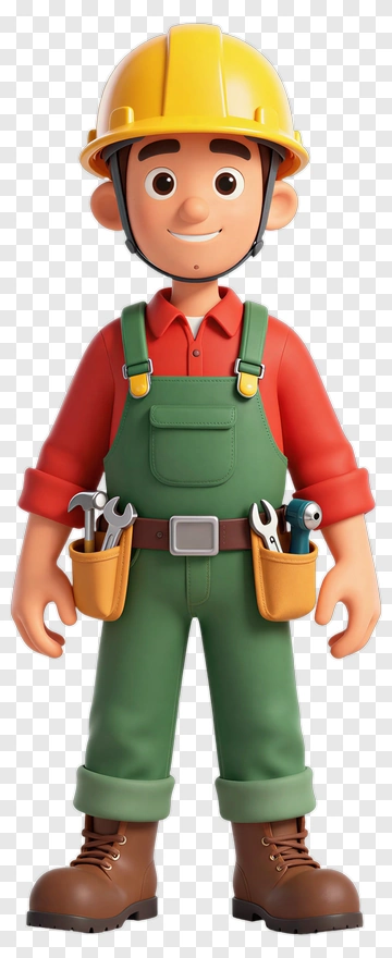 Cartoon Construction Worker With Tools PNG