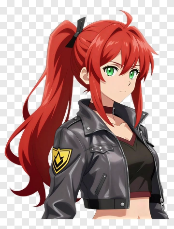 Anime Character With Red Hair In A Leather Jacket PNG