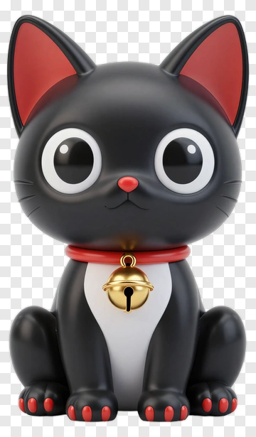 Cartoon Black Cat Figurine PNG