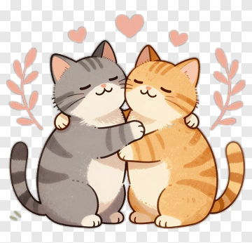 Cute Cartoon Cats Hugging PNG