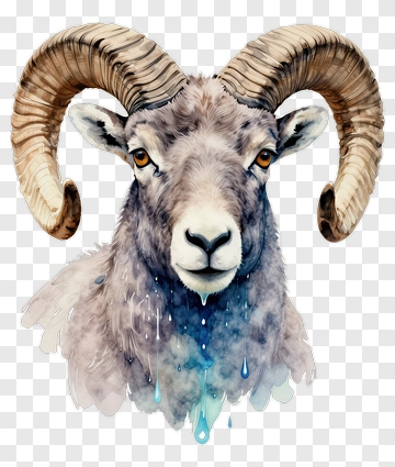Watercolor Ram Head With Horns PNG