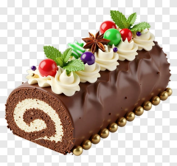 Chocolate Yule Log Cake With Decorations PNG