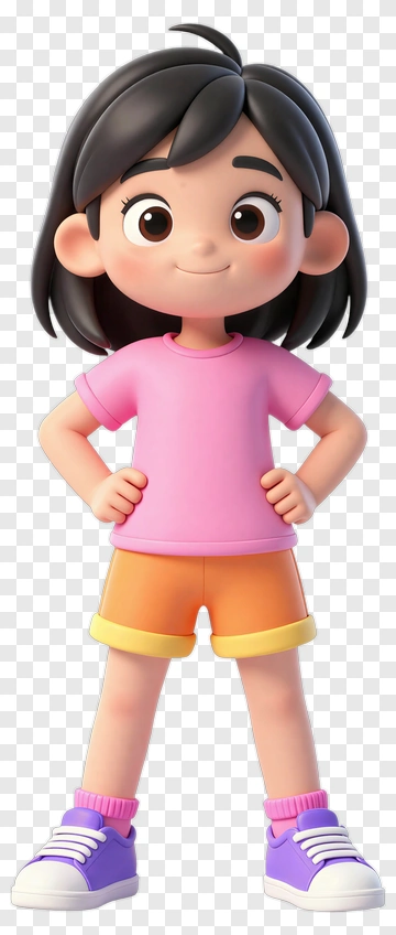 Cartoon Girl Standing Confidently PNG