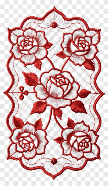 Red Embroidered Rose Design PNG