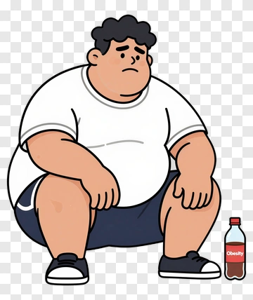 Cartoon Boy Sitting With A Bottle Of Obesity PNG