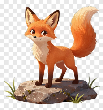 Cartoon Fox Standing On A Rock PNG