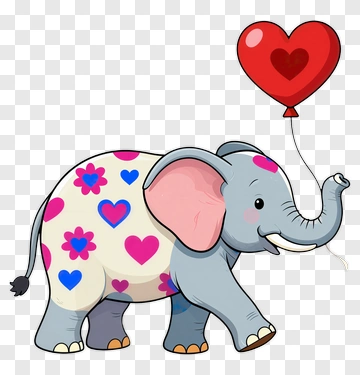 Cartoon Elephant Holding A Heart Balloon PNG