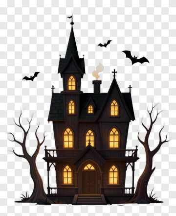 Haunted House With Bats PNG